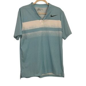 Nike Men's Light Blue and White Golf Henley Size L